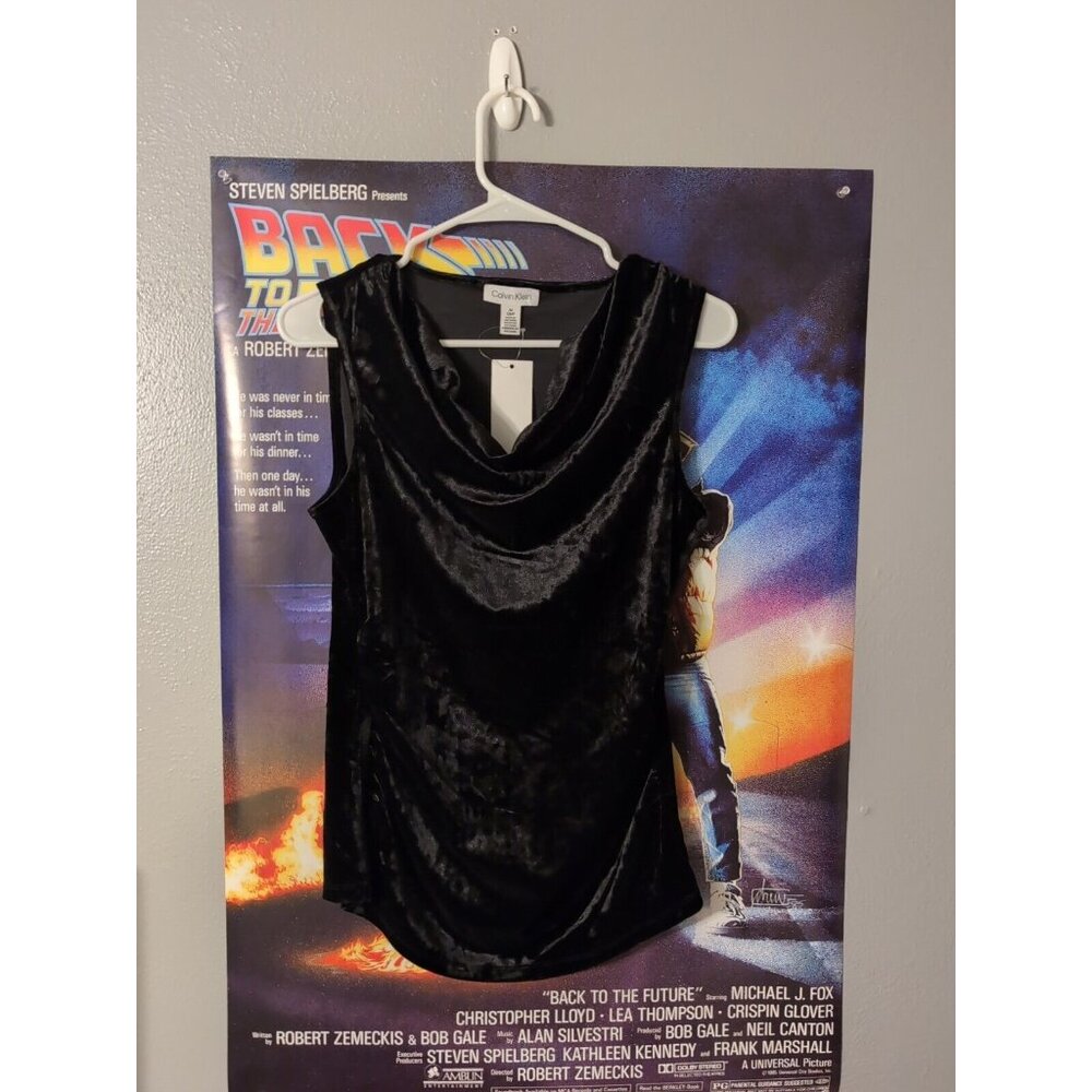 Calvin Klein Black Cowl Neck Sleeveless Crushed Velvet Blouse Size S NWT